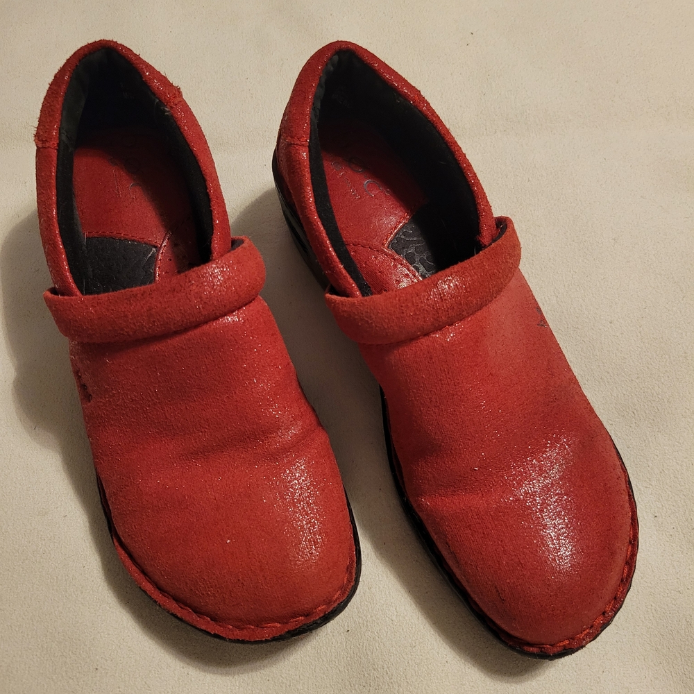 boc Red Leather Slip-On Clogs